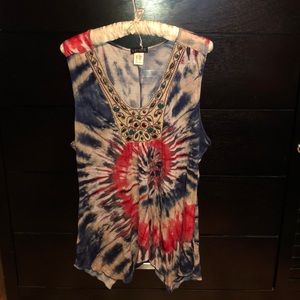 Tie dyed tank top with a handkerchief style hem